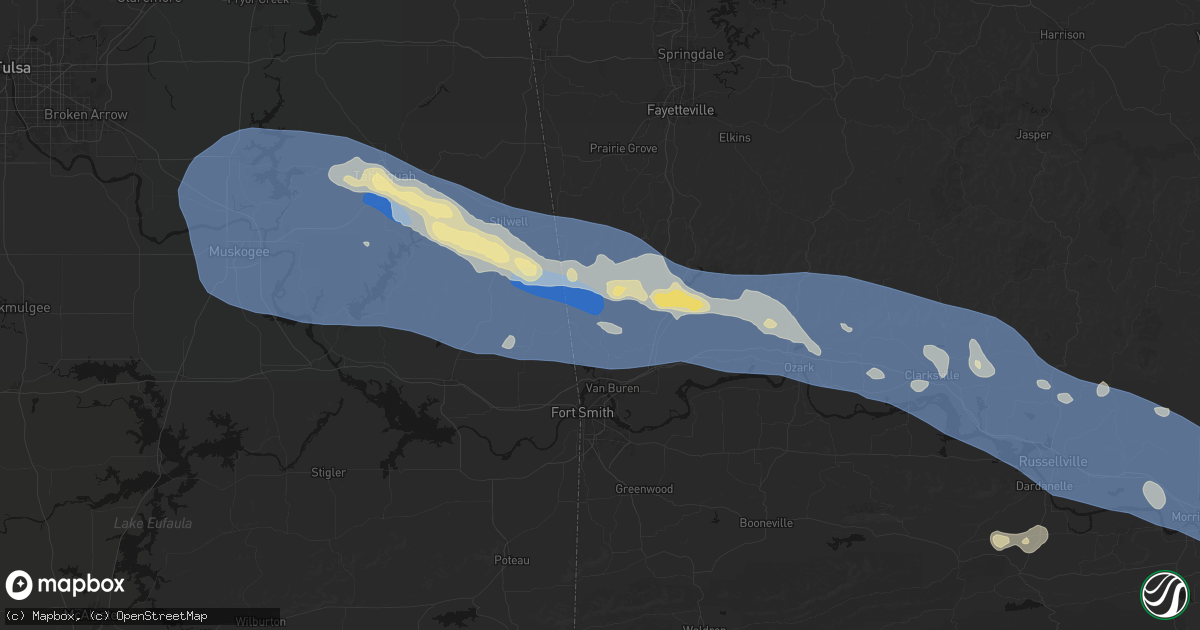 Hail map in Cedarville, AR on August 17, 2026