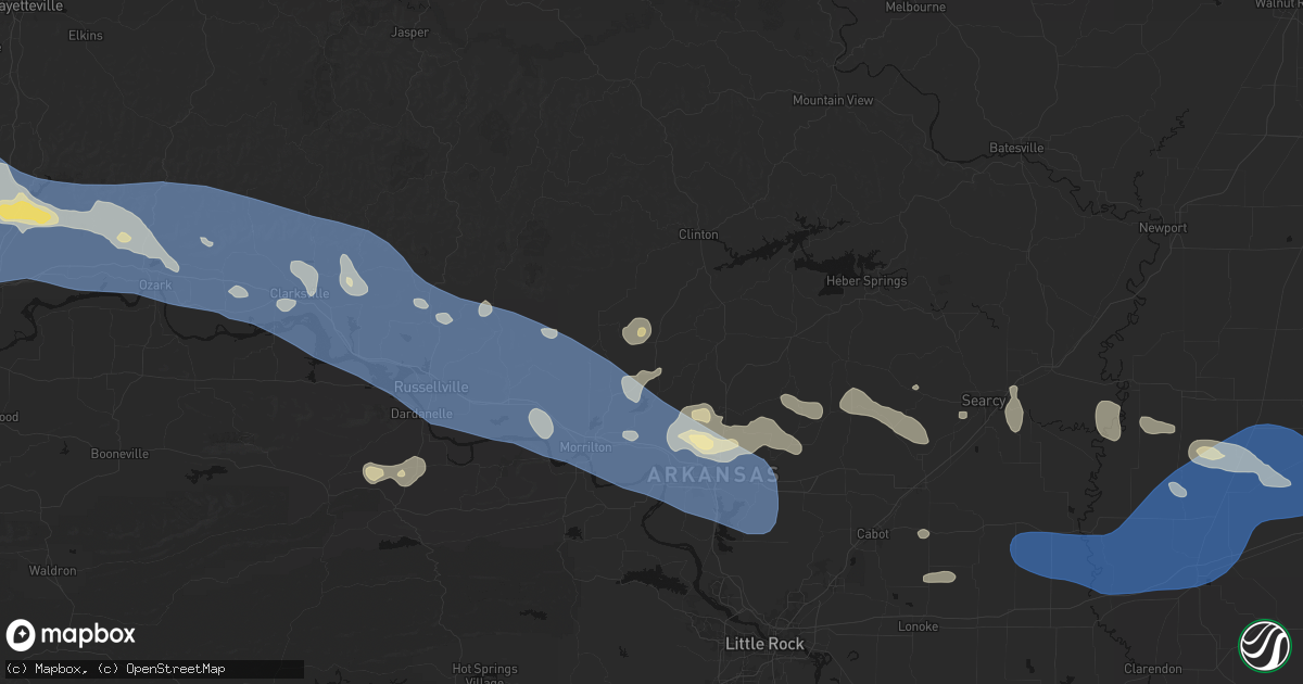 Hail map in Center Ridge, AR on August 17, 2026