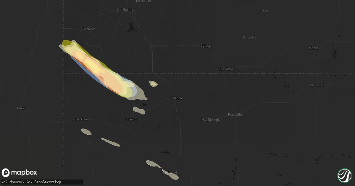 Hail map in Chadron, NE on August 17, 2026