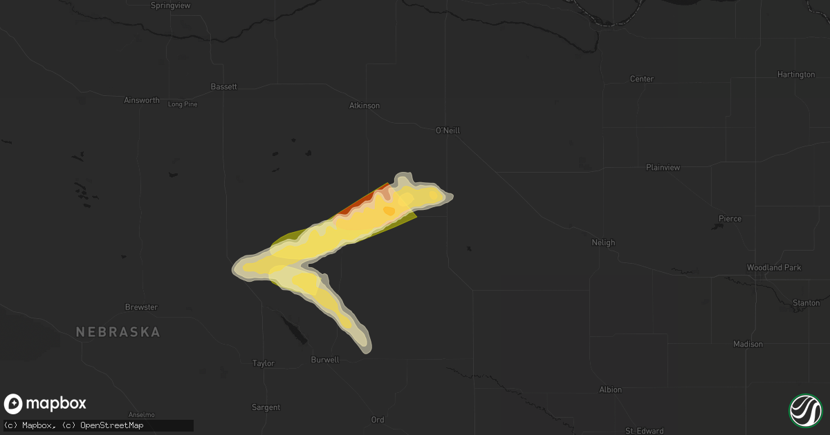 Hail map in Chambers, NE on August 17, 2026