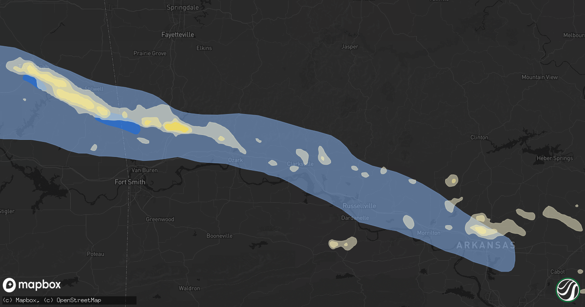Hail map in Clarksville, AR on August 17, 2026