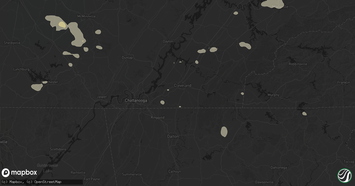 Hail map in Cleveland, TN on August 17, 2026
