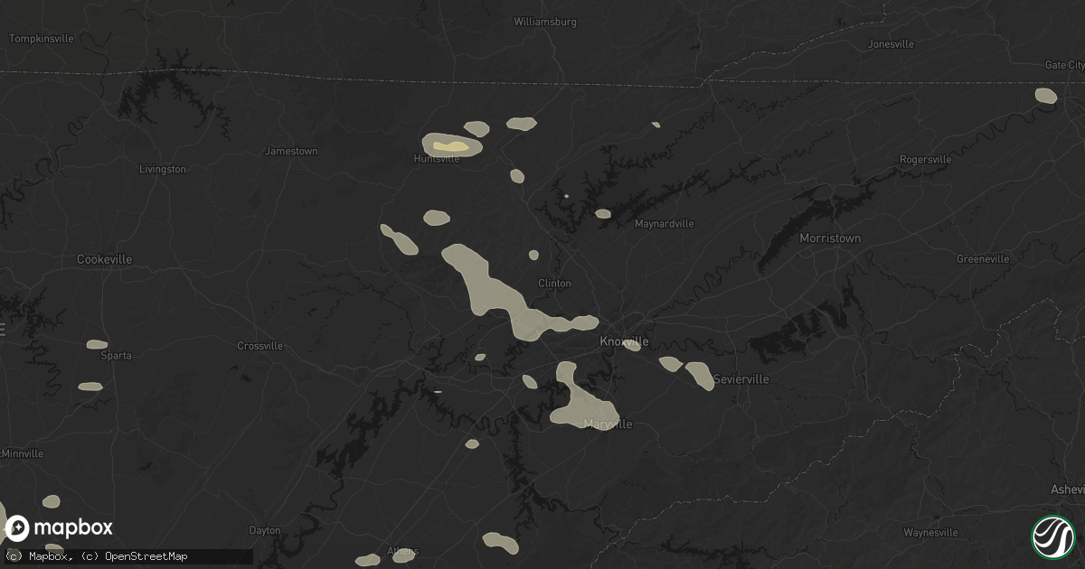 Hail map in Clinton, TN on August 17, 2026