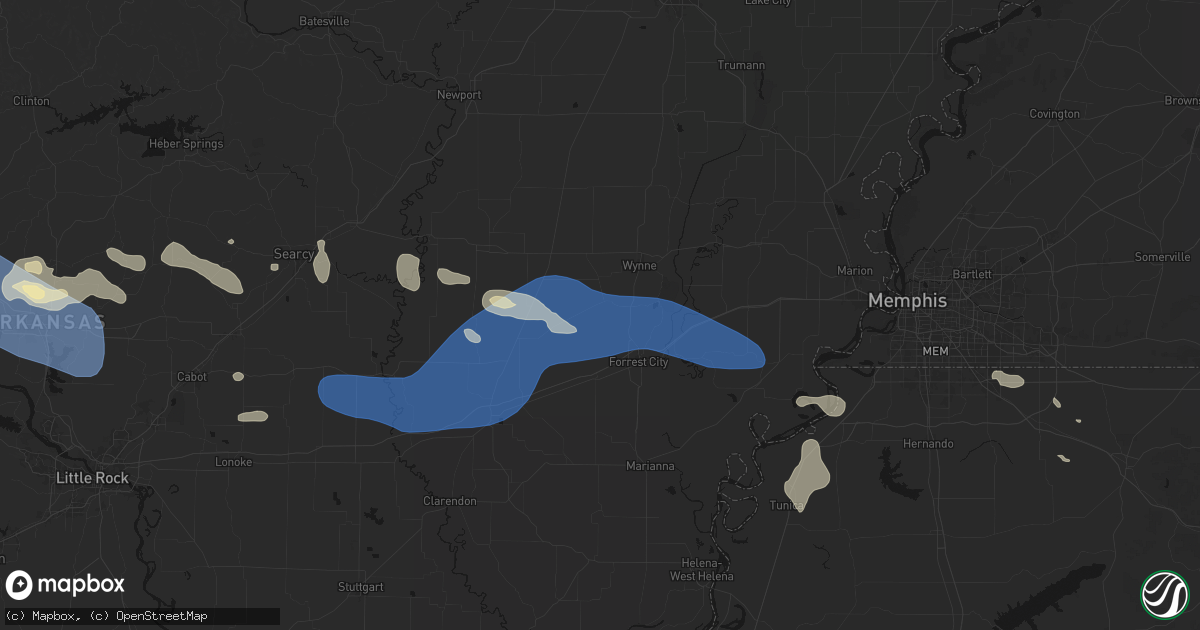 Hail map in Colt, AR on August 17, 2026