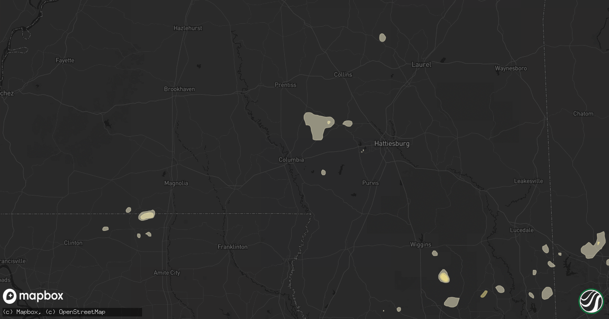 Hail map in Columbia, MS on August 17, 2026