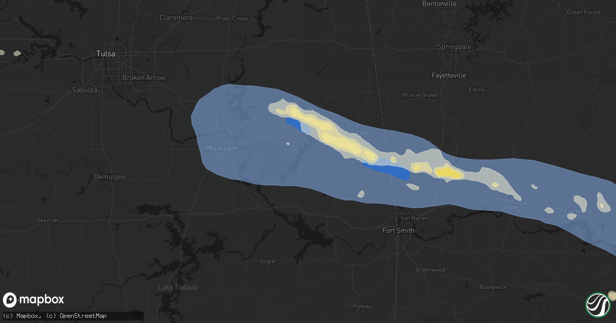Hail map in Cookson, OK on August 17, 2026