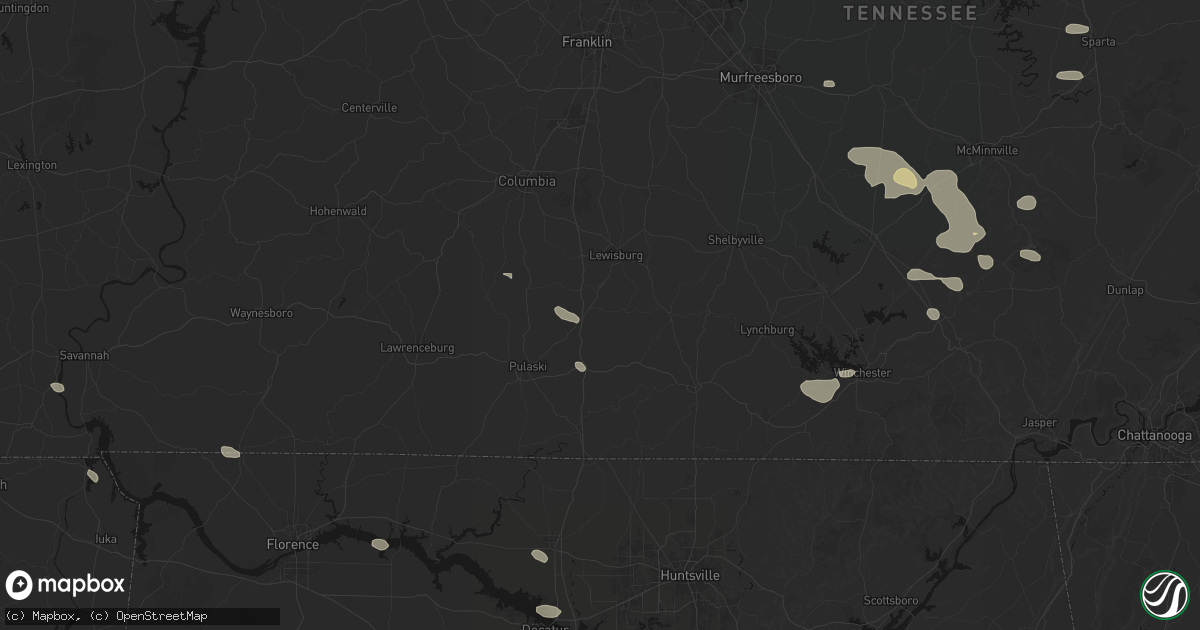 Hail map in Cornersville, TN on August 17, 2026