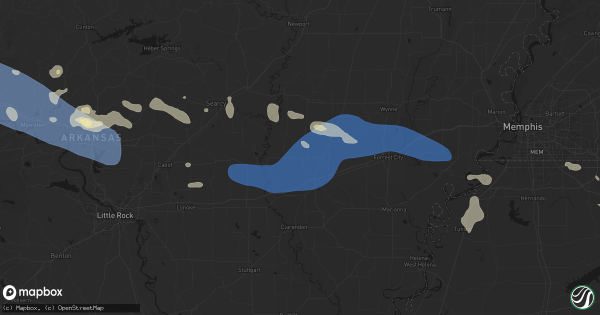 Hail map in Cotton Plant, AR on August 17, 2026