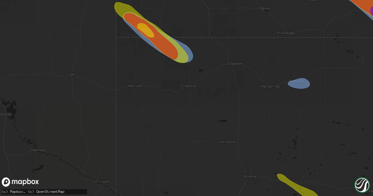 Hail map in Crawford, NE on August 17, 2026