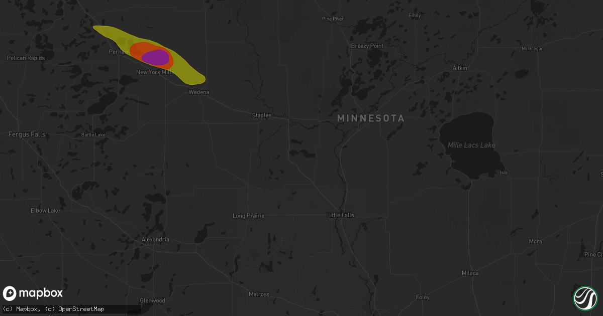 Hail map in Cushing, MN on August 17, 2026