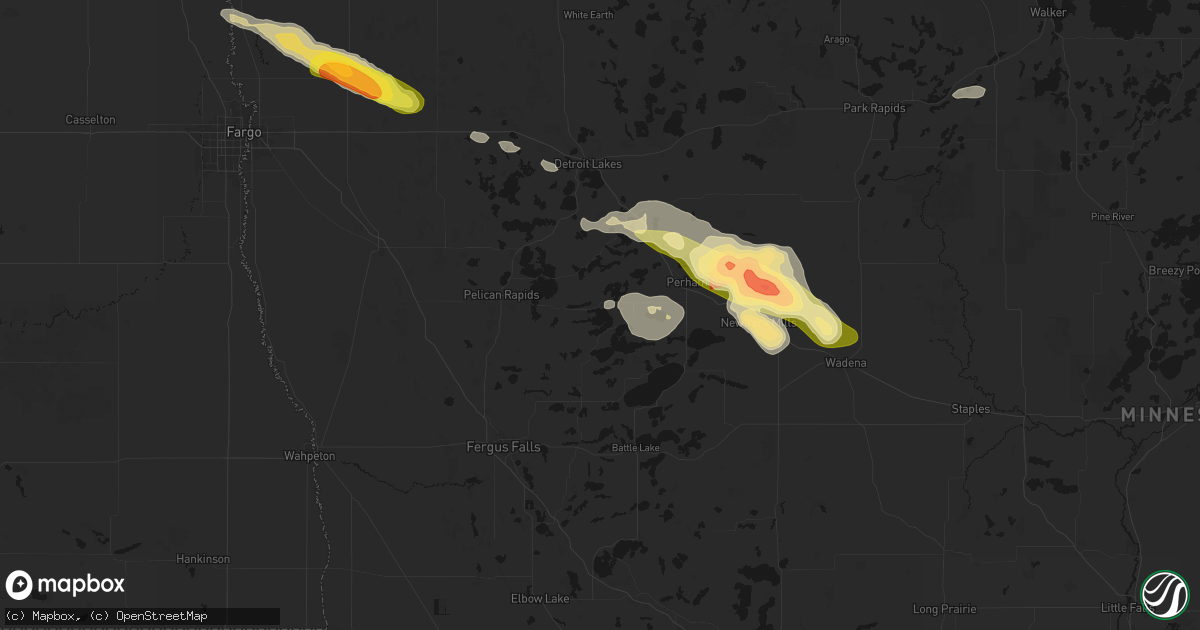 Hail map in Dent, MN on August 17, 2026