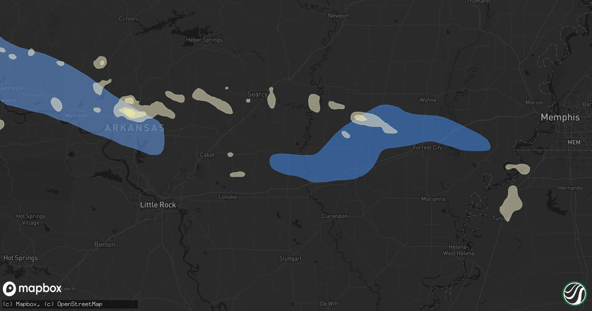 Hail map in Des Arc, AR on August 17, 2026