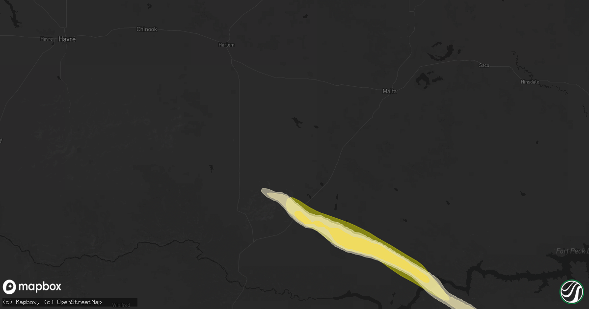 Hail map in Dodson, MT on August 17, 2026