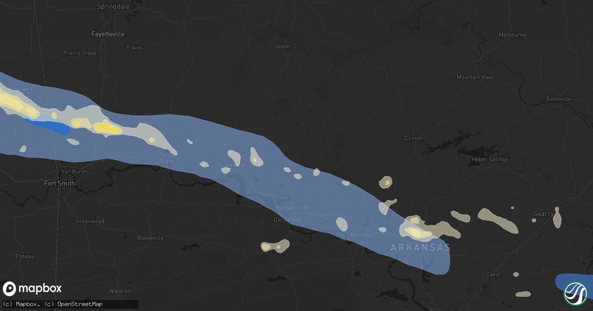Hail map in Dover, AR on August 17, 2026