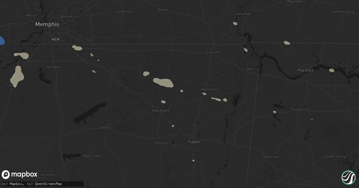 Hail map in Dumas, MS on August 17, 2026