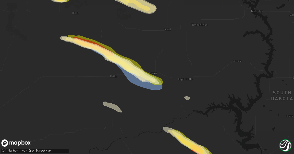 Hail map in Dupree, SD on August 17, 2026