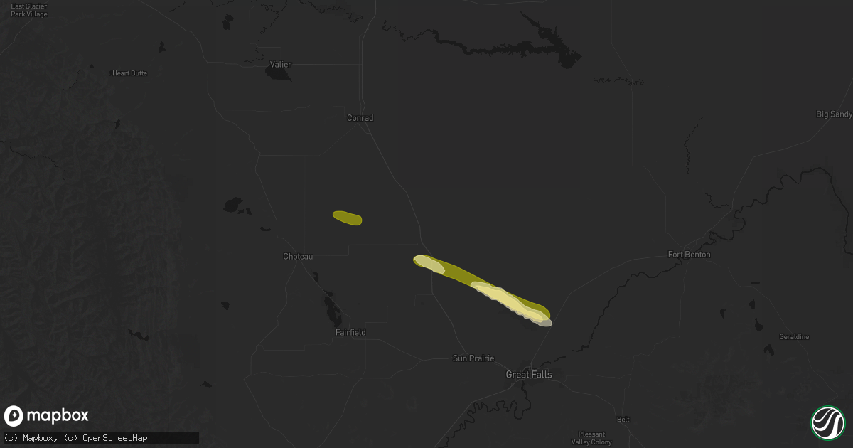 Hail map in Dutton, MT on August 17, 2026