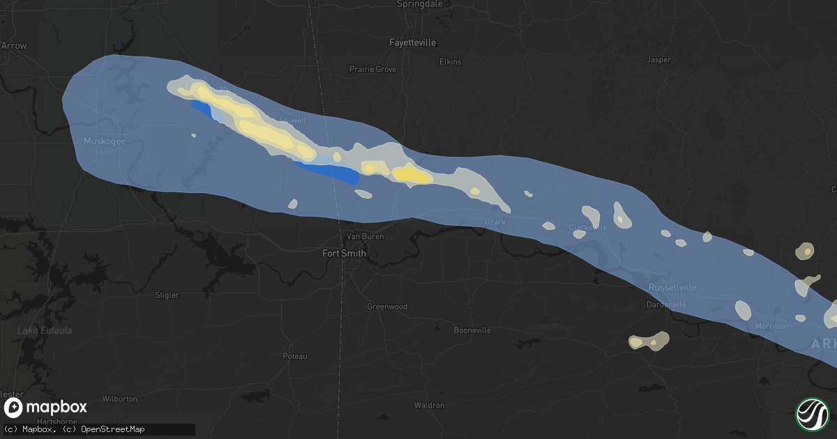 Hail map in Dyer, AR on August 17, 2026