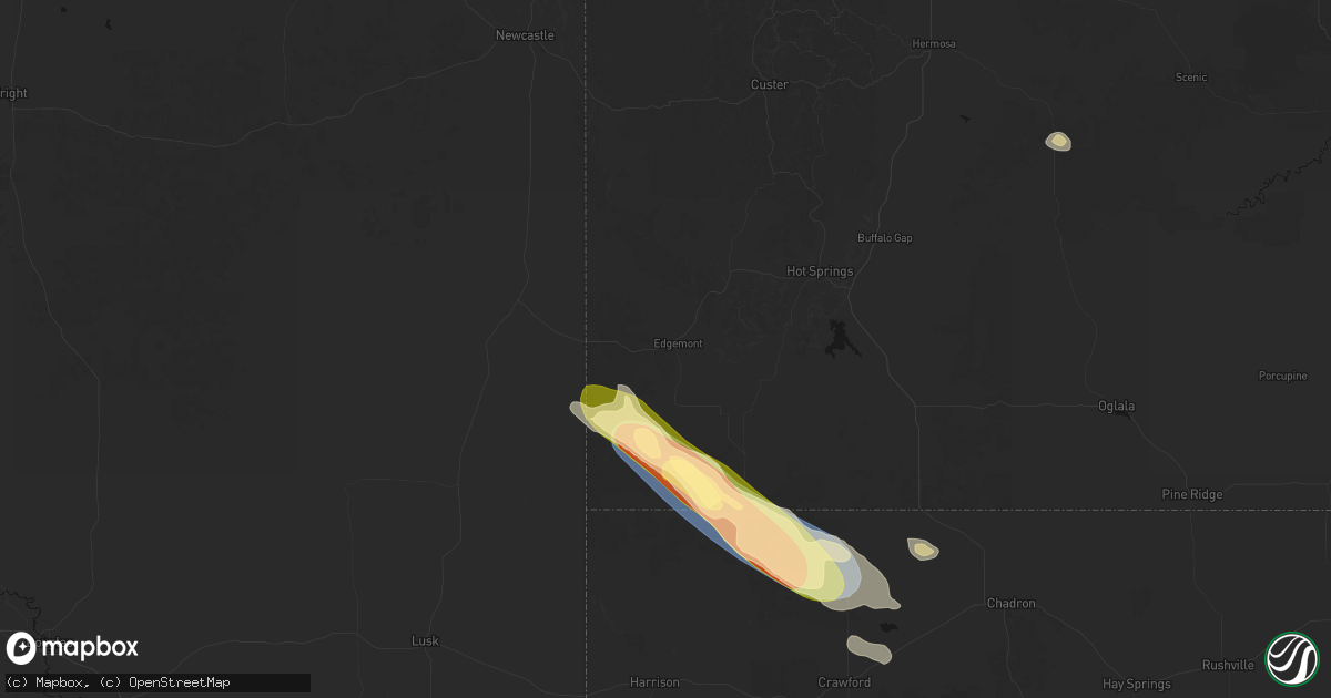 Hail map in Edgemont, SD on August 17, 2026