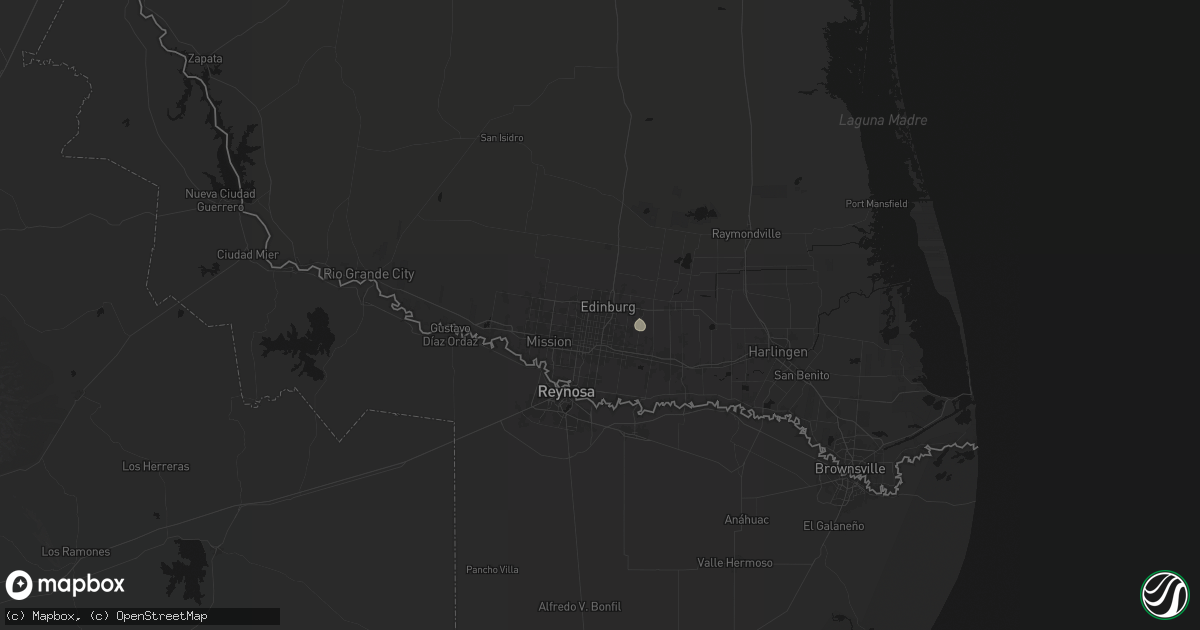 Hail map in Edinburg, TX on August 17, 2026