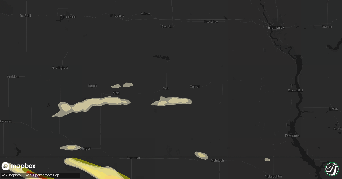 Hail map in Elgin, ND on August 17, 2026
