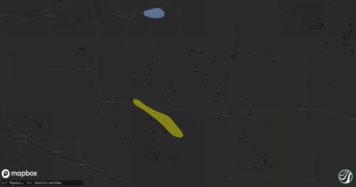 Hail map in Ellsworth, NE on August 17, 2026