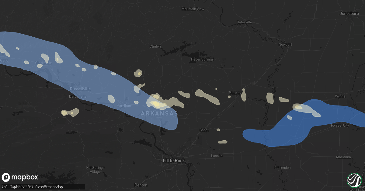 Hail map in Enola, AR on August 17, 2026