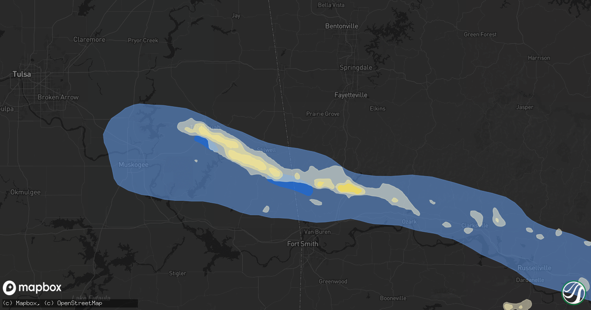 Hail map in Evansville, AR on August 17, 2026