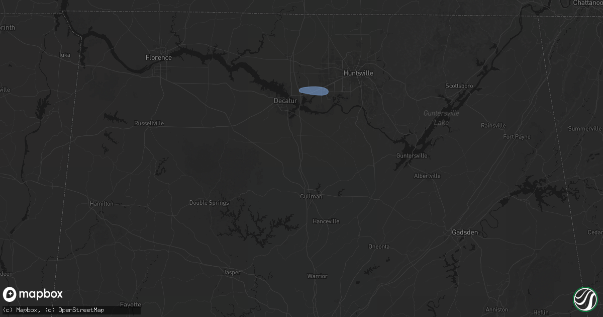 Hail map in Falkville, AL on August 17, 2026