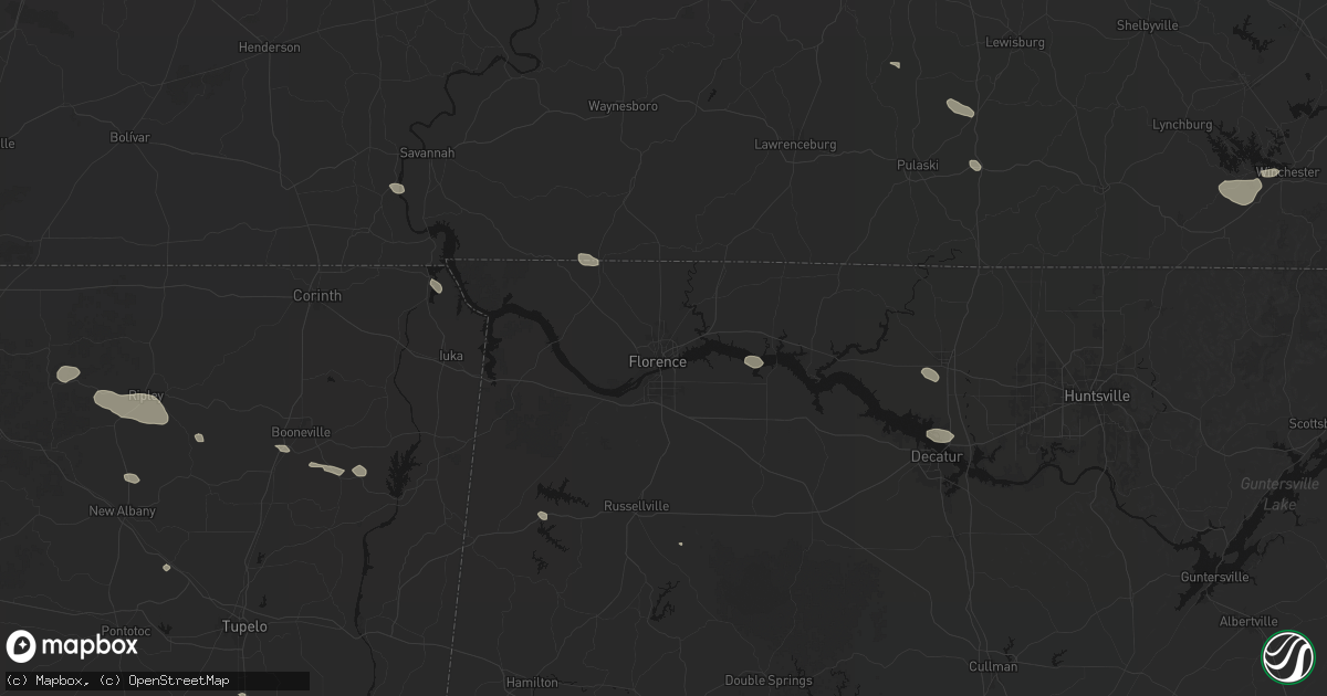 Hail map in Florence, AL on August 17, 2026