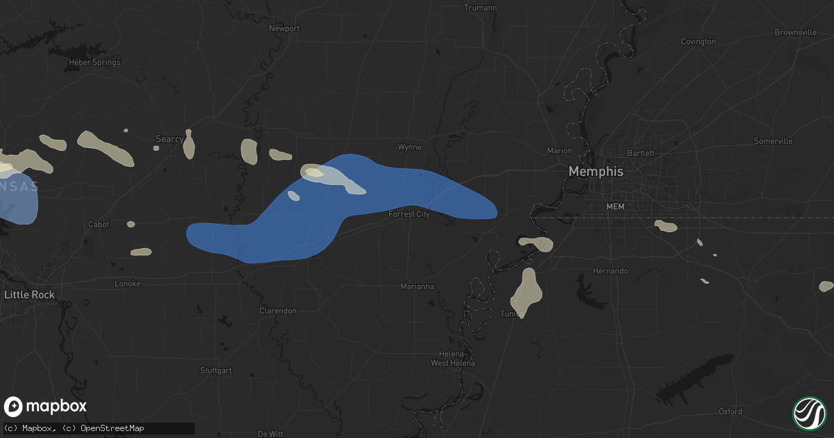 Hail map in Forrest City, AR on August 17, 2026