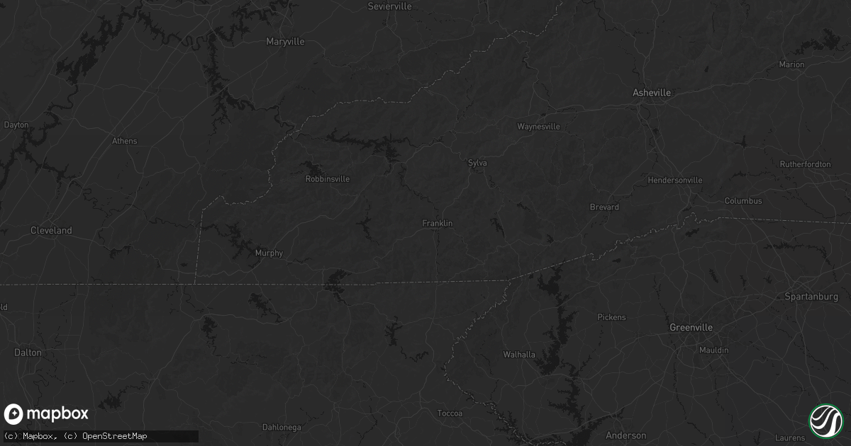 Hail map in Franklin, NC on August 17, 2026