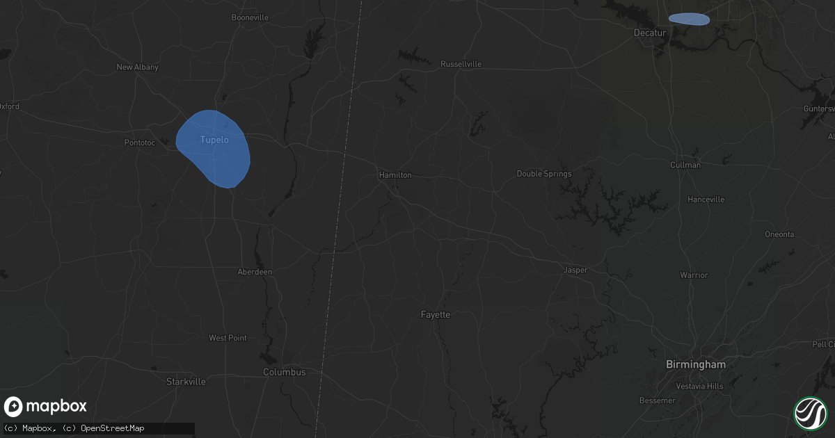 Hail map in Guin, AL on August 17, 2026