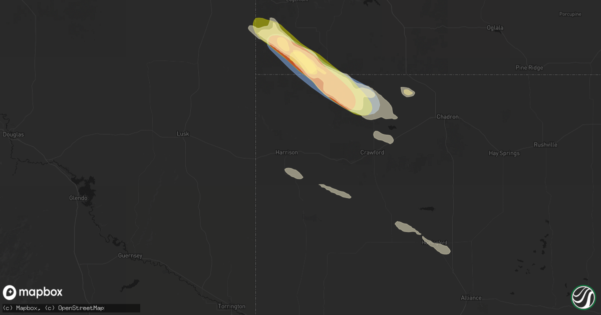 Hail map in Harrison, NE on August 17, 2026