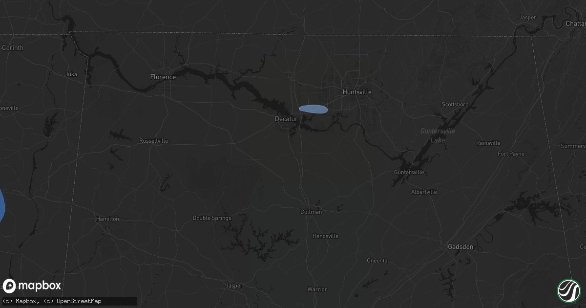 Hail map in Hartselle, AL on August 17, 2026
