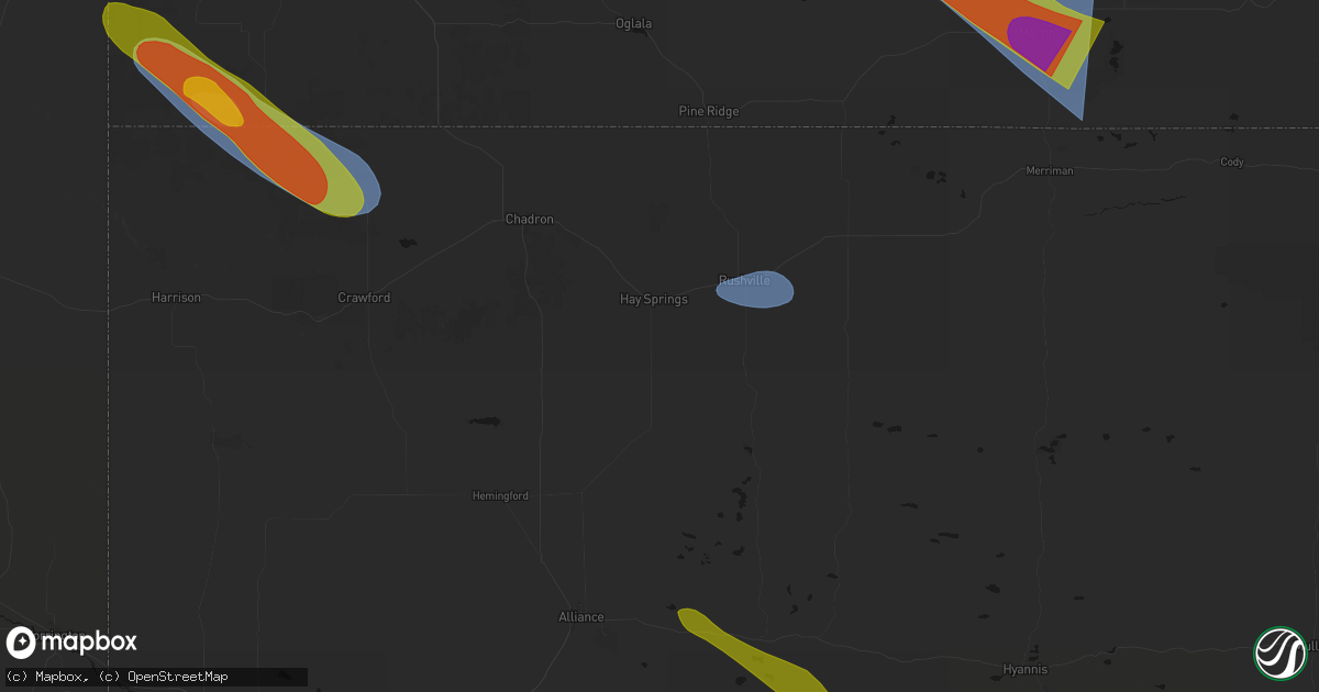 Hail map in Hay Springs, NE on August 17, 2026