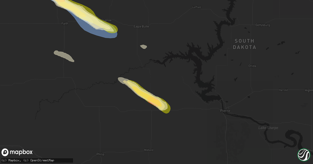 Hail map in Hayes, SD on August 17, 2026