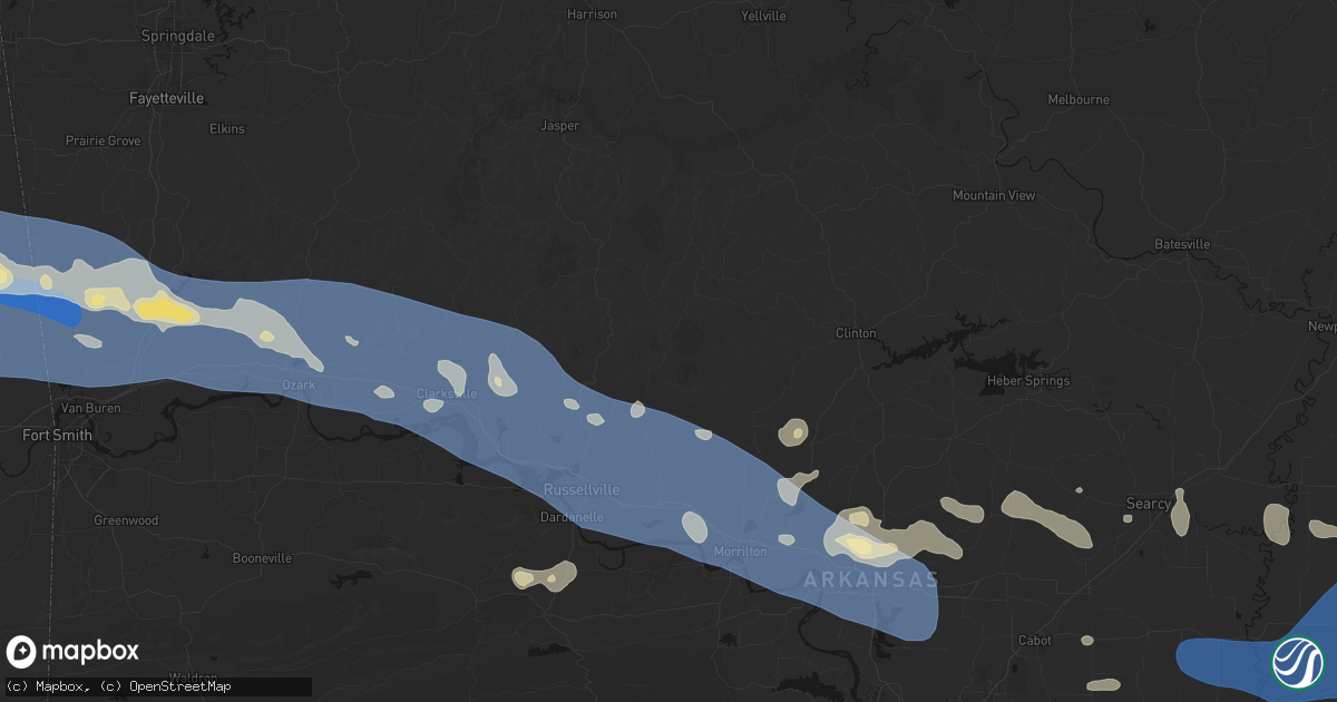 Hail map in Hector, AR on August 17, 2026