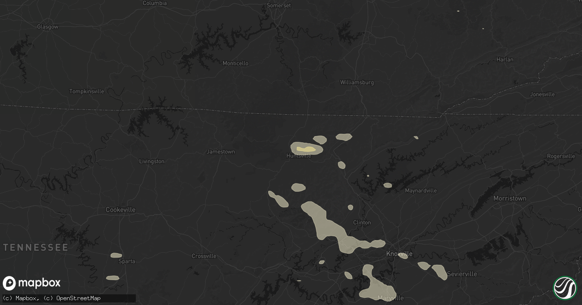 Hail map in Helenwood, TN on August 17, 2026
