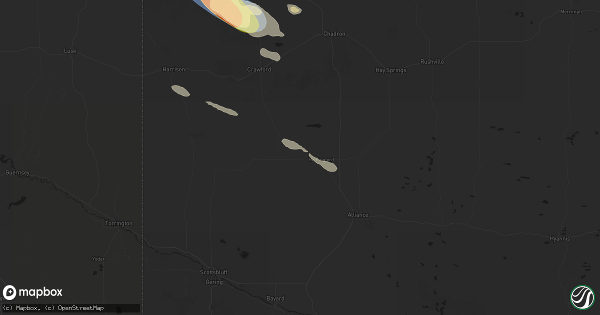 Hail map in Hemingford, NE on August 17, 2026