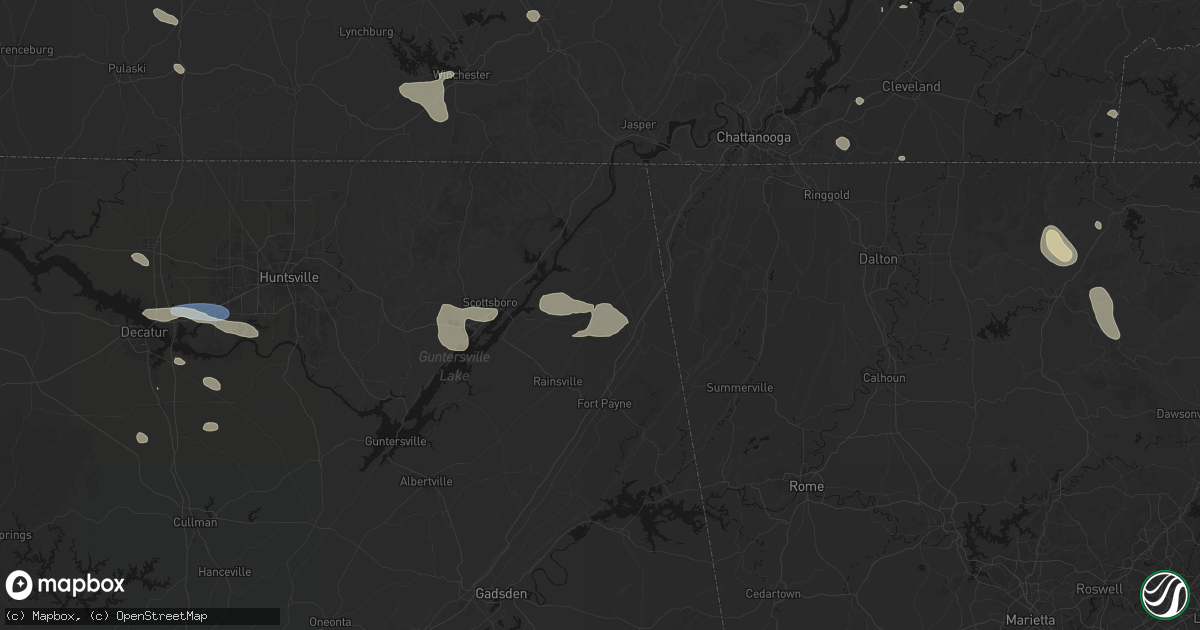 Hail map in Henagar, AL on August 17, 2026