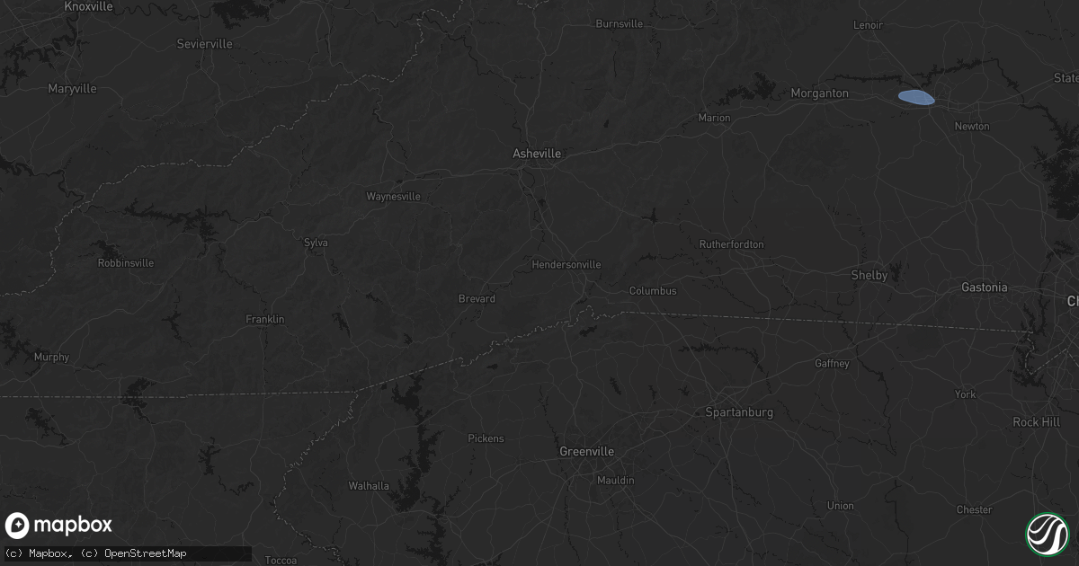 Hail map in Hendersonville, NC on August 17, 2026