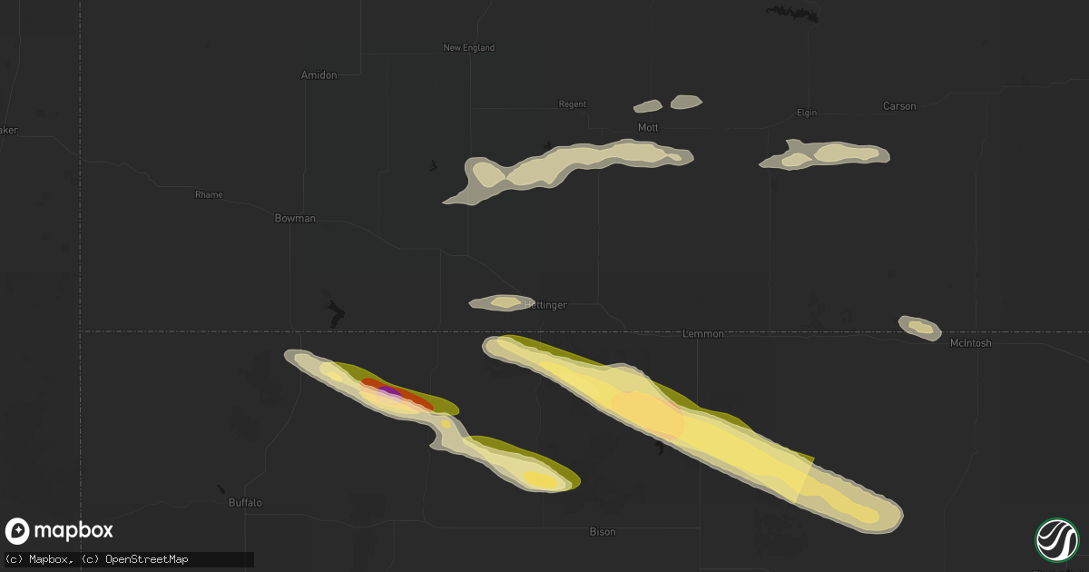 Hail map in Hettinger, ND on August 17, 2026