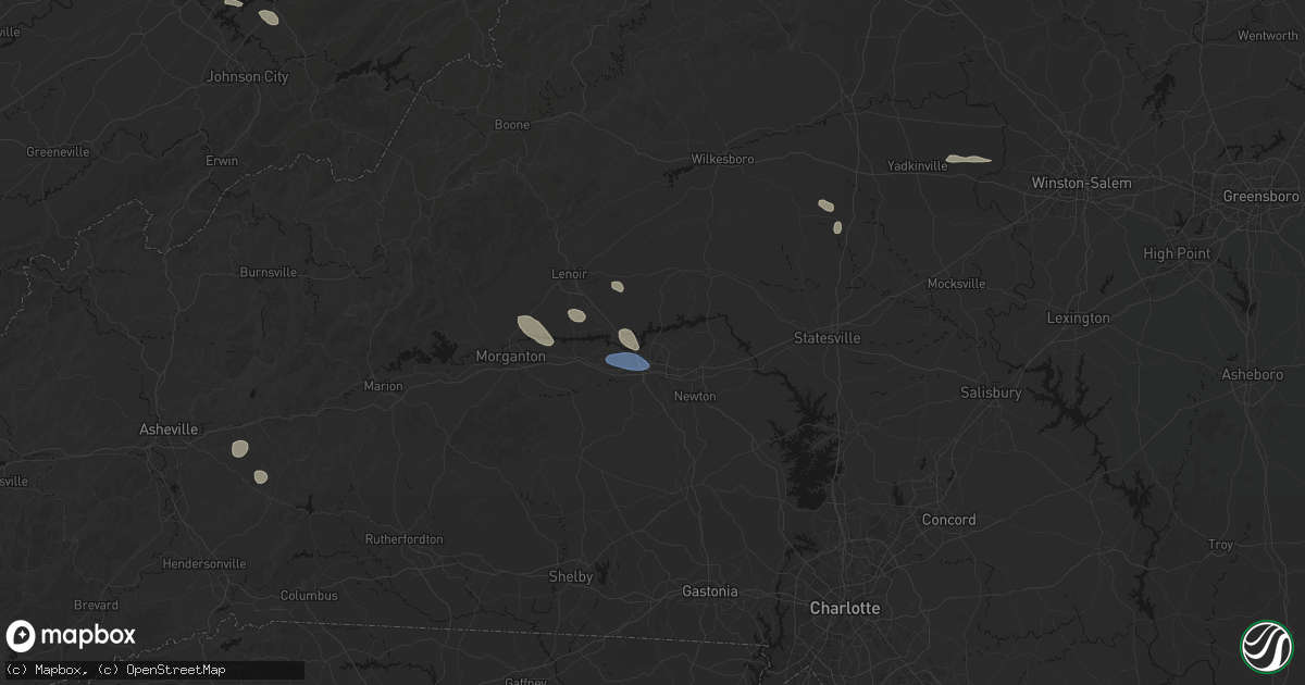 Hail map in Hickory, NC on August 17, 2026