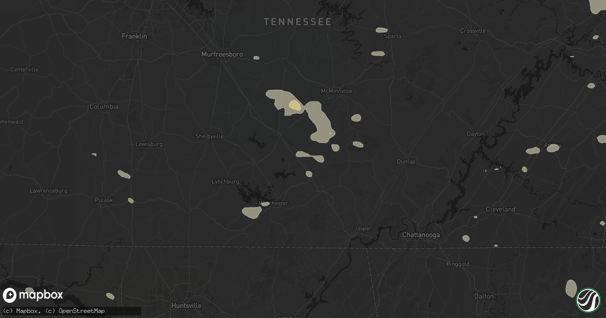 Hail map in Hillsboro, TN on August 17, 2026