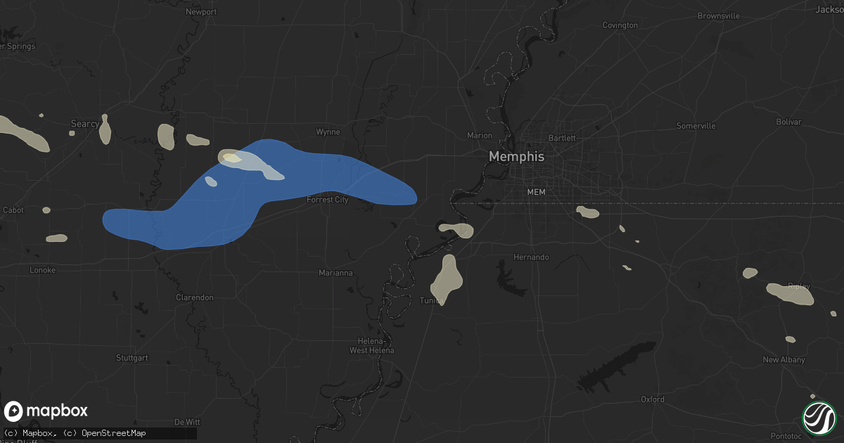 Hail map in Hughes, AR on August 17, 2026
