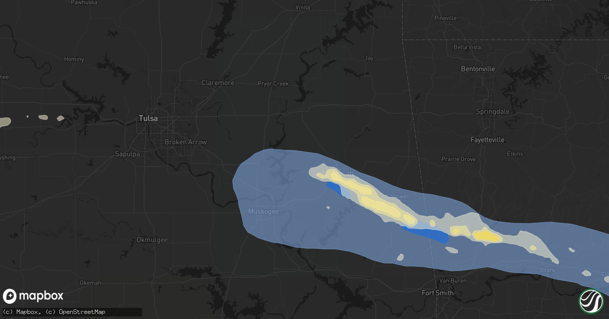 Hail map in Hulbert, OK on August 17, 2026