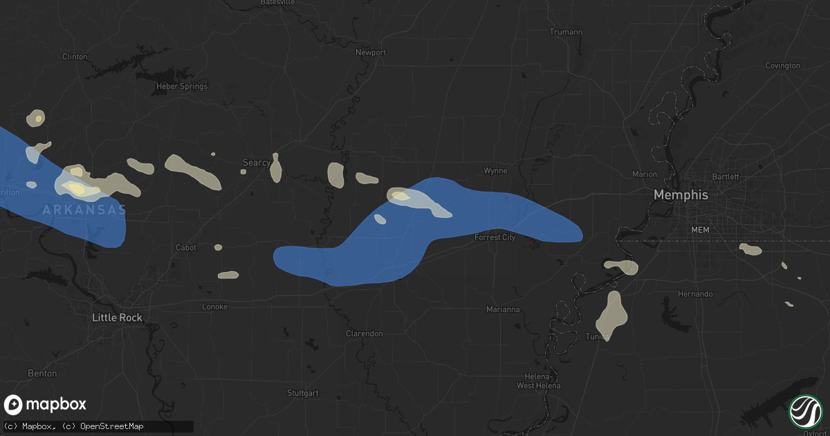 Hail map in Hunter, AR on August 17, 2026