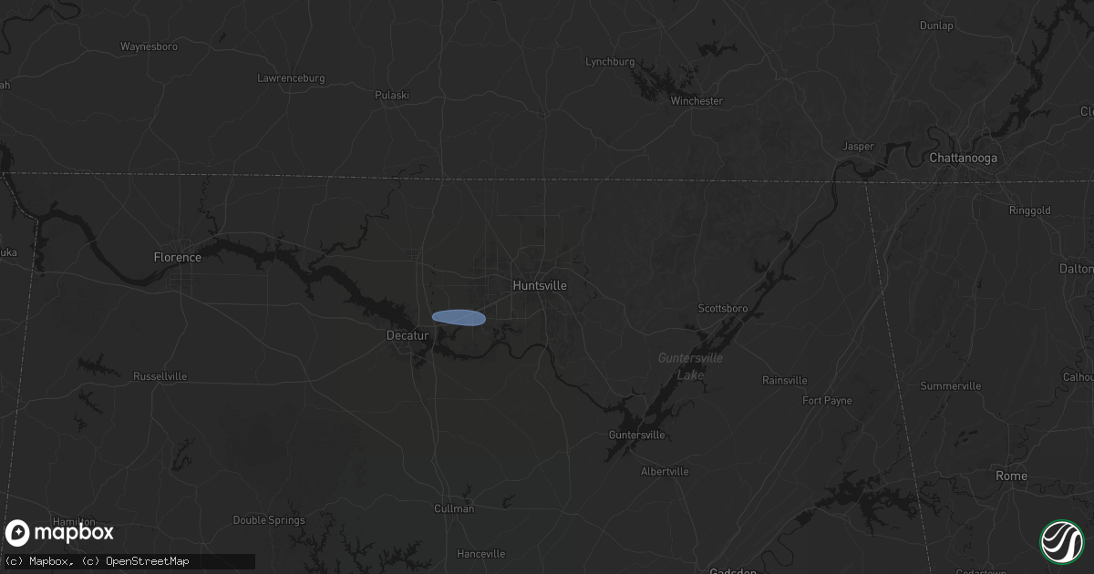 Hail map in Huntsville, AL on August 17, 2026