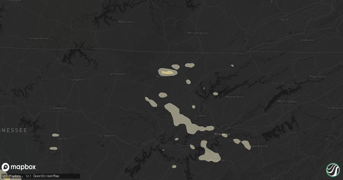 Hail map in Huntsville, TN on August 17, 2026